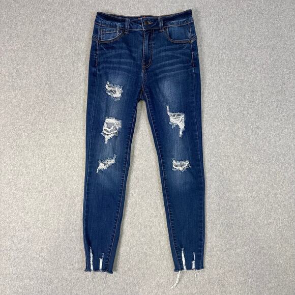 Wax Jean Butt I Love You, Distressed Frayed Hem Womens 26 Dark Wash Skinny Denim - Picture 1 of 9